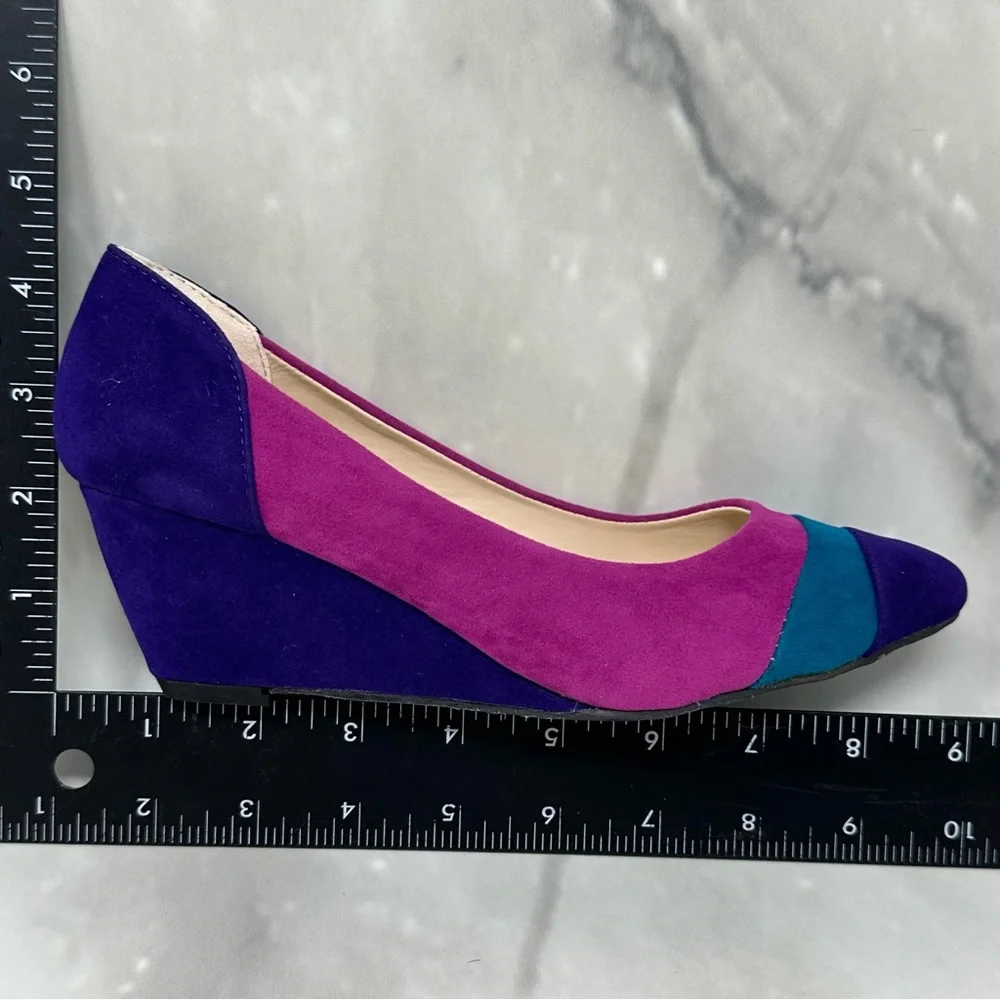 Retro 80s Inspired Color Block Multicolor Wedge Heels NEW